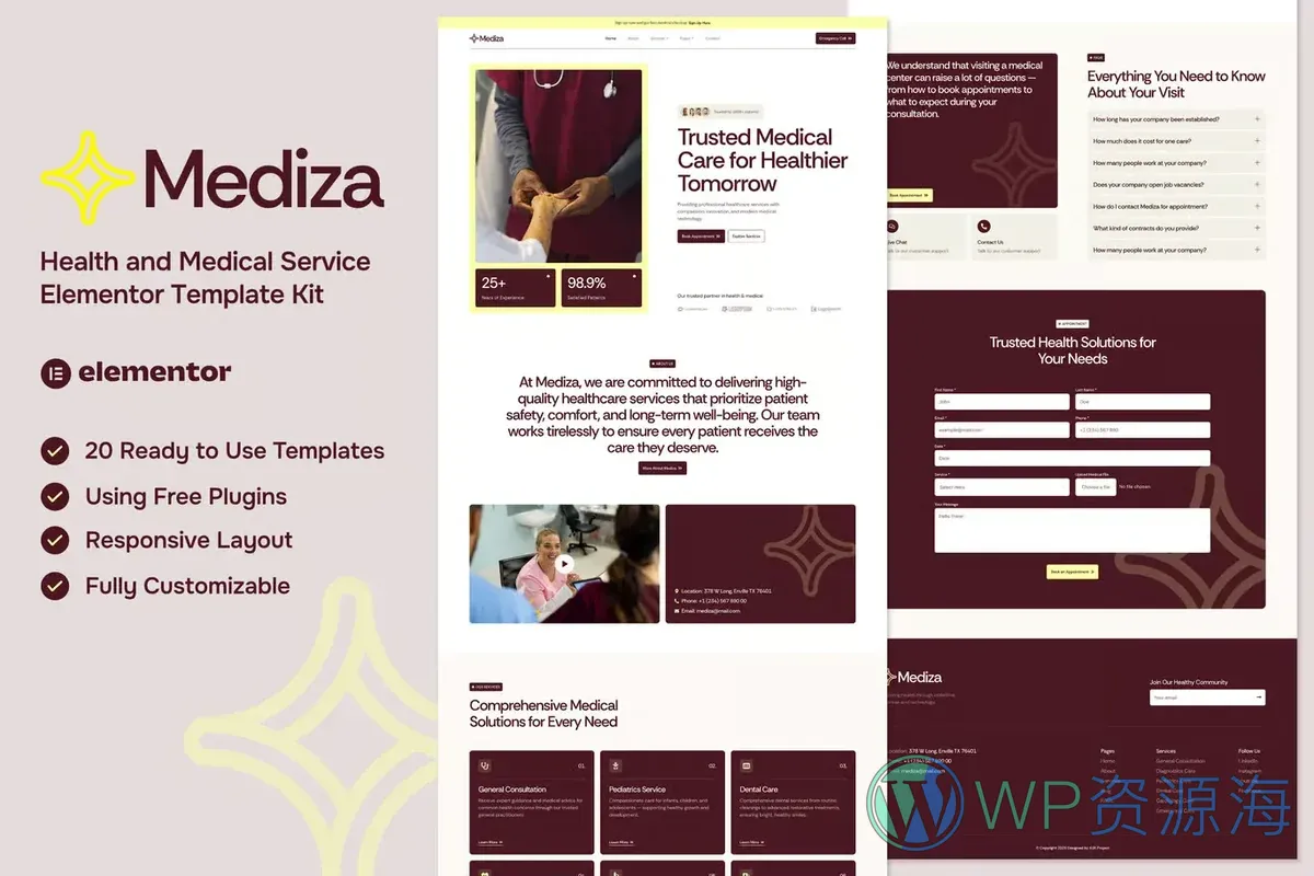 医疗保健服务机构Elementor网站模板_一键导入快速建站插图-WP资源海 健康/医药 Elementor 网站模板封面