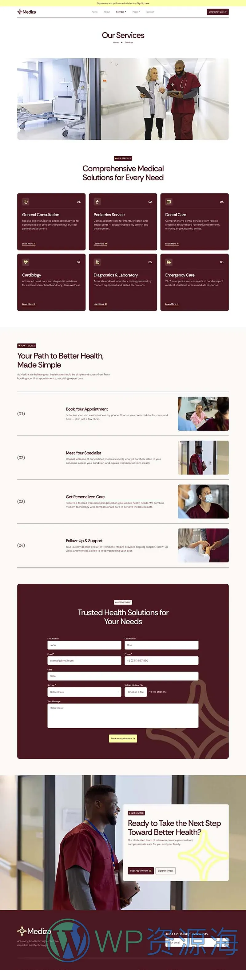 医疗保健服务机构Elementor网站模板_一键导入快速建站插图3-WP资源海 健康/医药 Elementor 模板服务页面预览