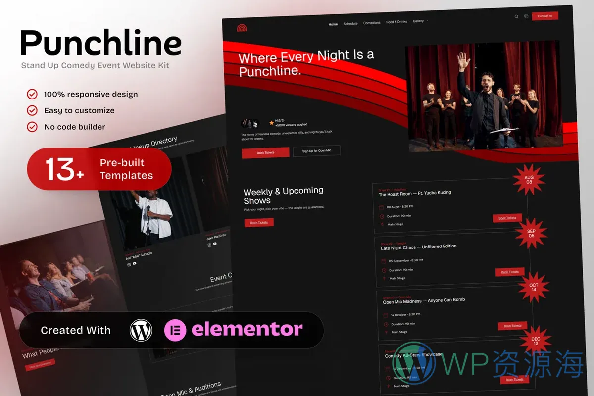 脱口秀喜剧活动Elementor网站模板_一键导入快速建站插图-WP资源海 活动/赛事 Elementor 网站模板封面