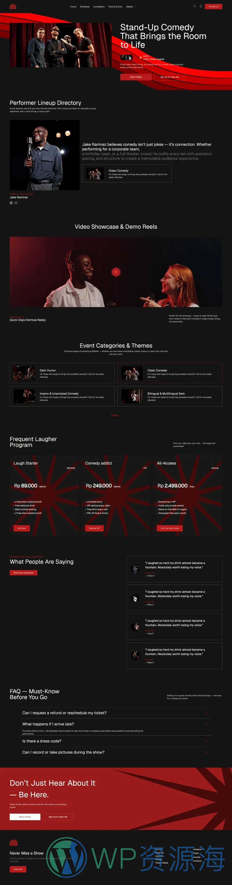 脱口秀喜剧活动Elementor网站模板_一键导入快速建站插图7-WP资源海 活动/赛事 Elementor 模板喜剧演员详情预览