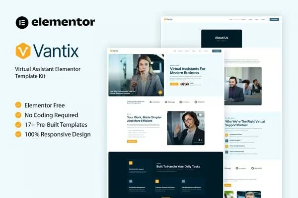虚拟助理服务商Elementor网站模板_一键导入快速建站