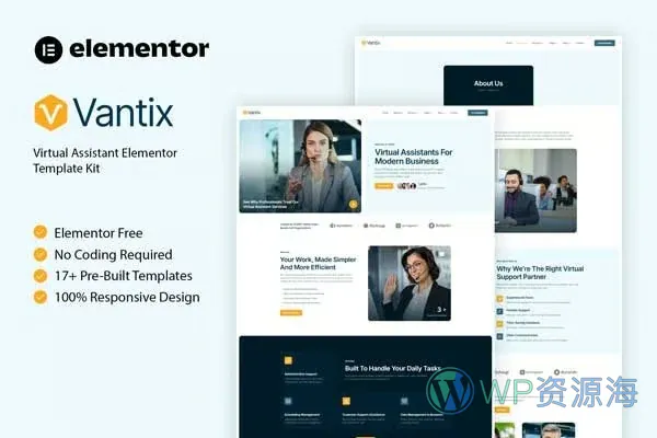 虚拟助理服务商Elementor网站模板_一键导入快速建站插图-WP资源海 服务/咨询 Elementor 网站模板封面