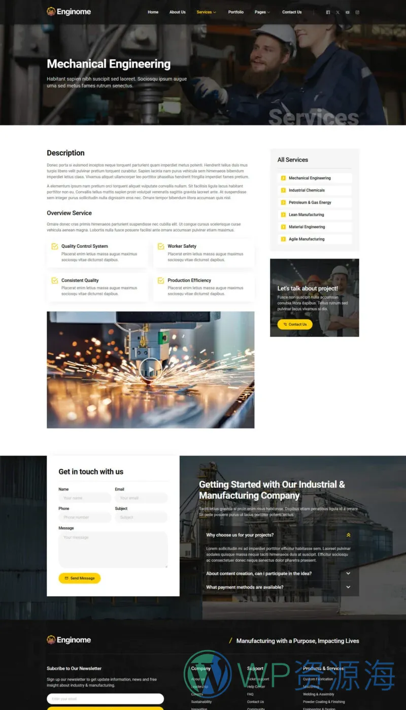 机械制造企业Elementor网站模板_一键导入快速建站插图1-WP资源海 制造业 Elementor 模板服务详情预览