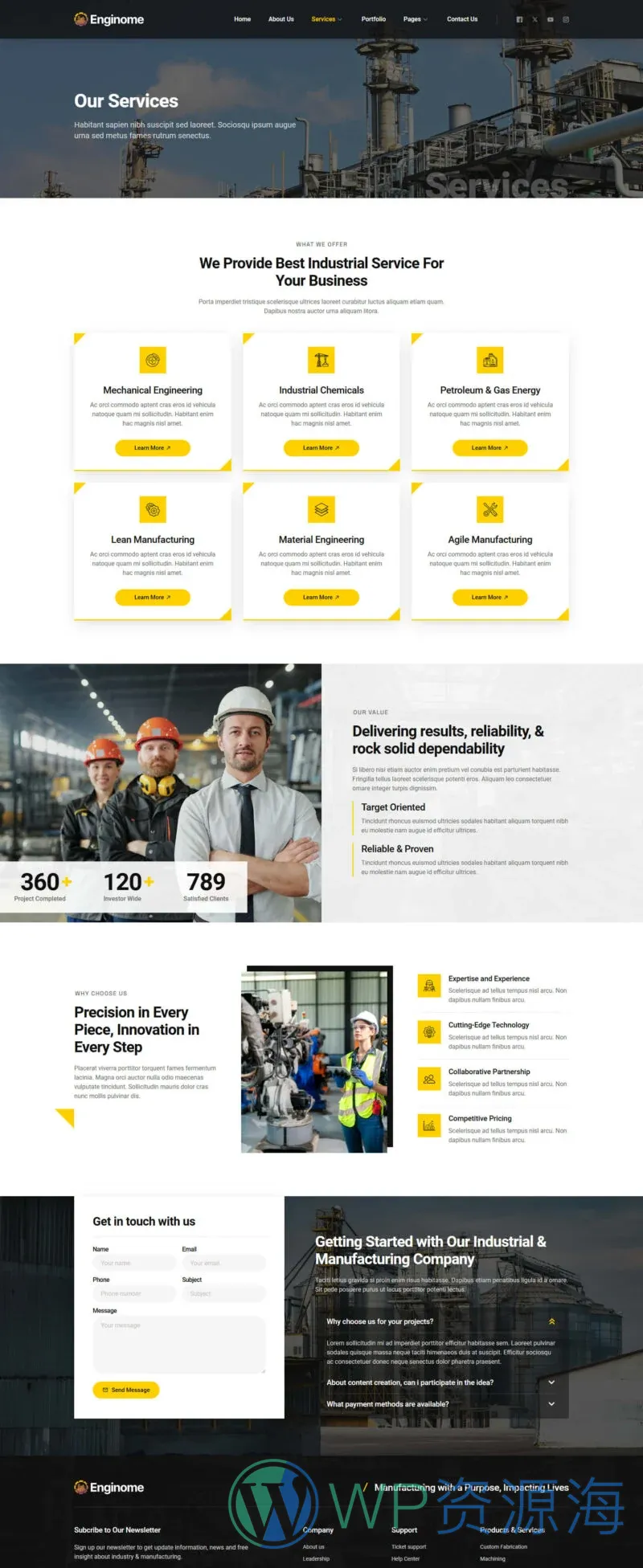 机械制造企业Elementor网站模板_一键导入快速建站插图2-WP资源海 制造业 Elementor 模板服务页面预览