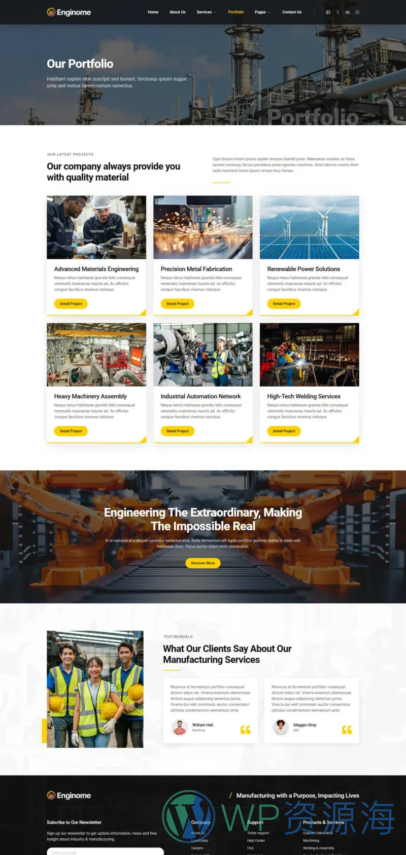机械制造企业Elementor网站模板_一键导入快速建站插图4-WP资源海 制造业 Elementor 模板案例页面预览
