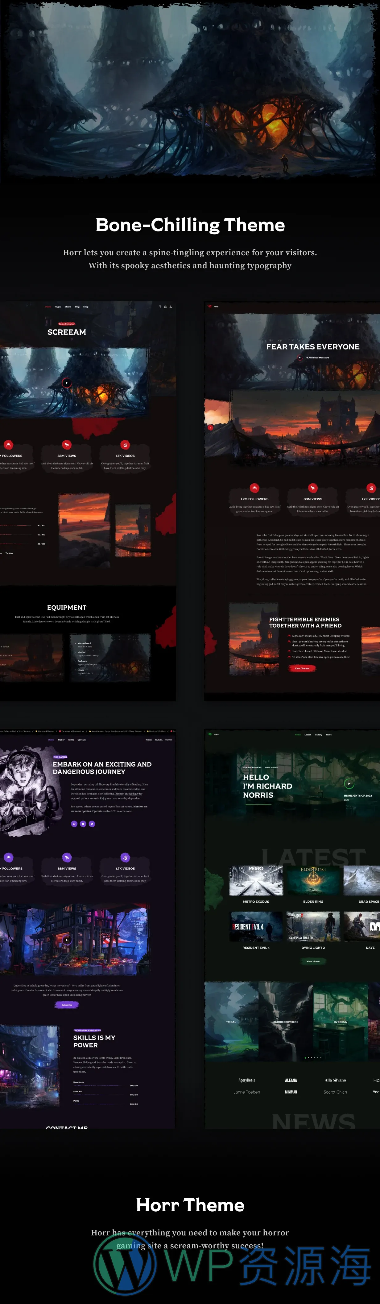 Horr 恐怖游戏网站 WordPress 主题插图1-WP资源海 Horr is a bone-chilling WordPress theme for Gaming sites