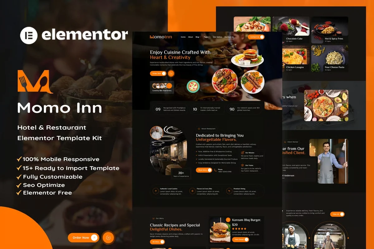 酒店餐厅Elementor网站模板_一键导入快速建站