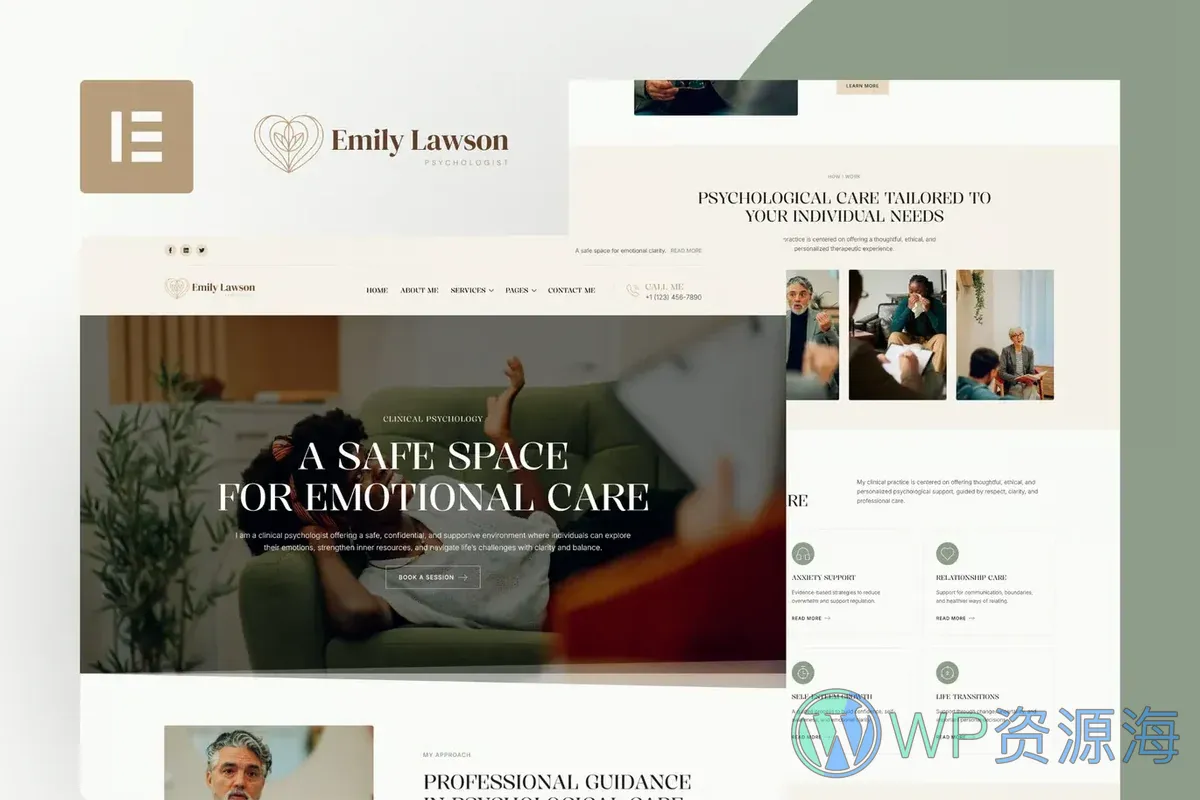 心理咨询服务Elementor网站模板_一键导入快速建站插图-WP资源海 服务/咨询 Elementor 网站模板封面