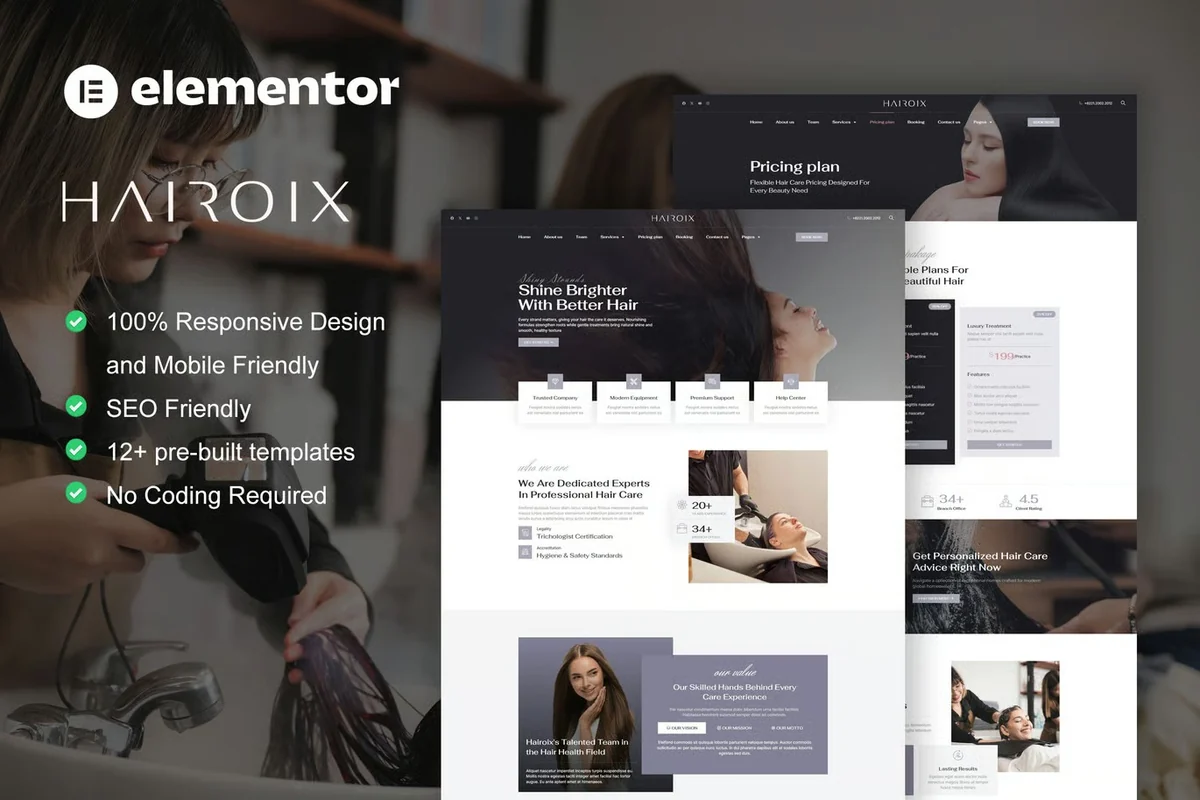美发护理Elementor网站模板_一键导入快速建站