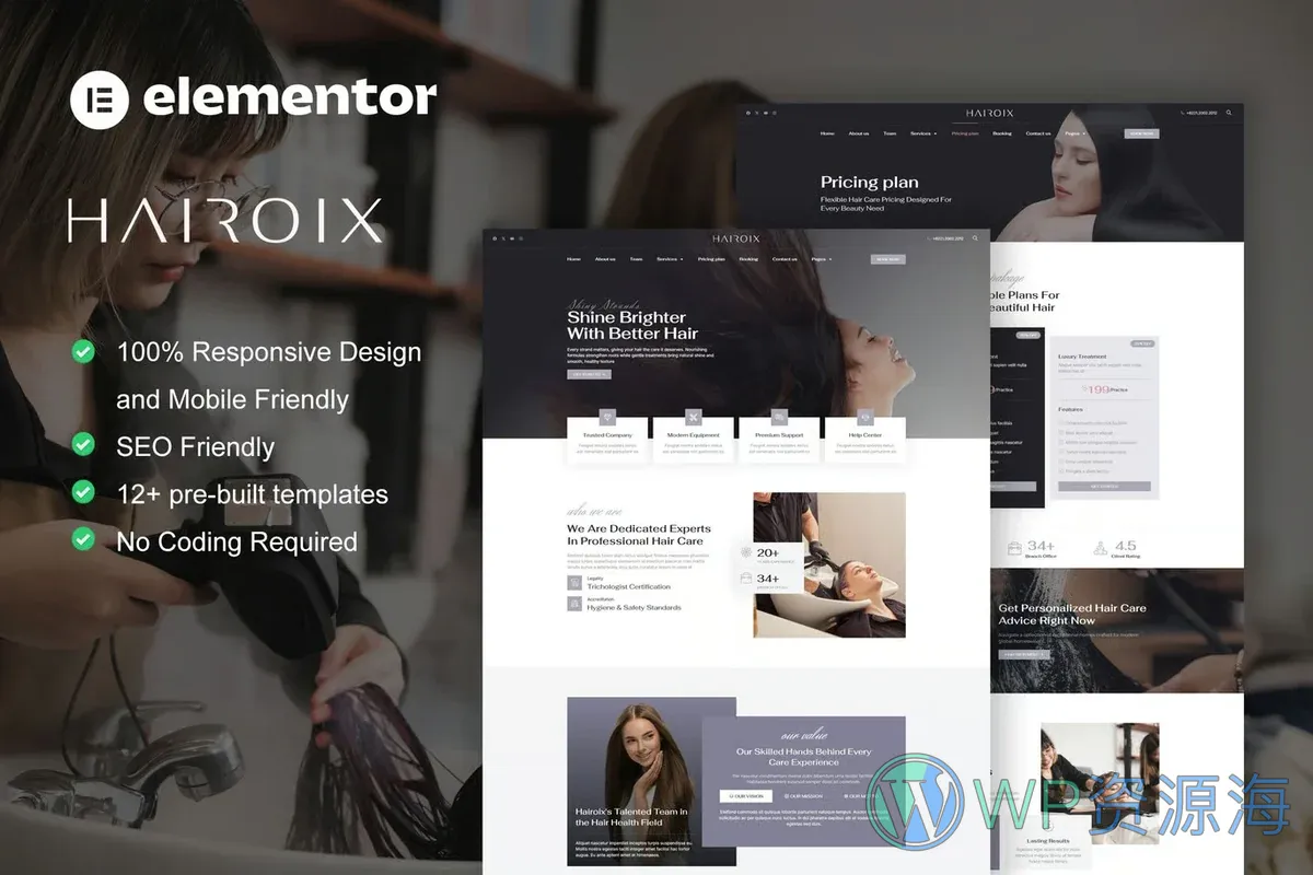 美发护理Elementor网站模板_一键导入快速建站插图-WP资源海 美容/美发 Elementor 网站模板封面
