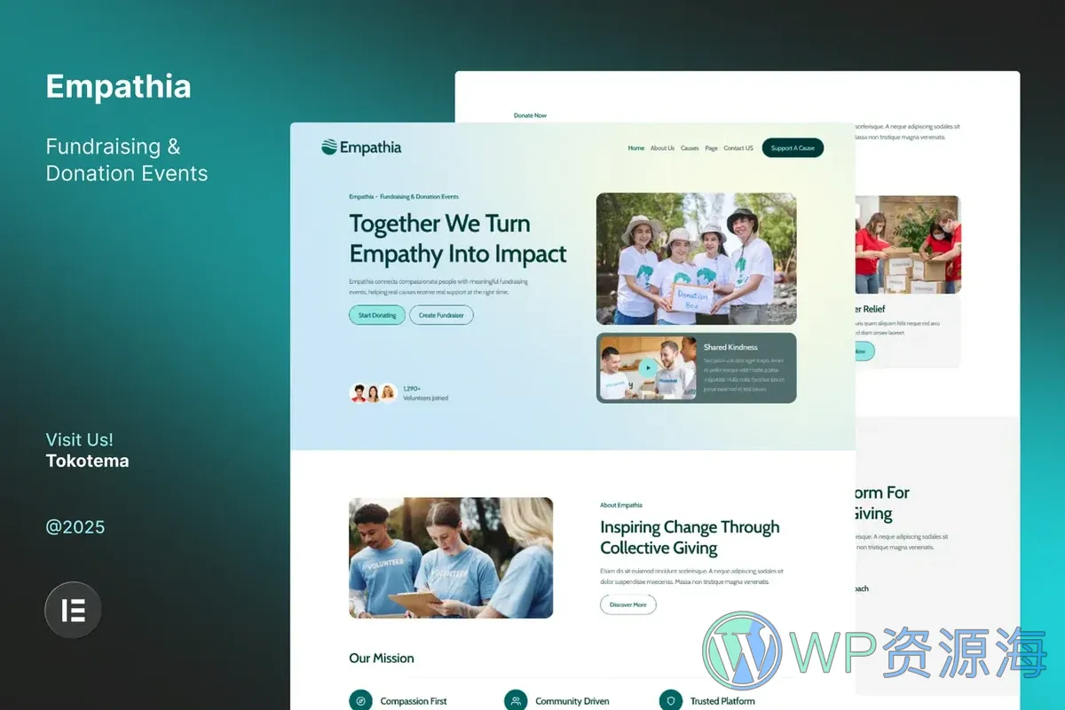 筹款与捐赠活动Elementor网站模板_一键导入快速建站插图-WP资源海 组织/机构 Elementor 网站模板封面