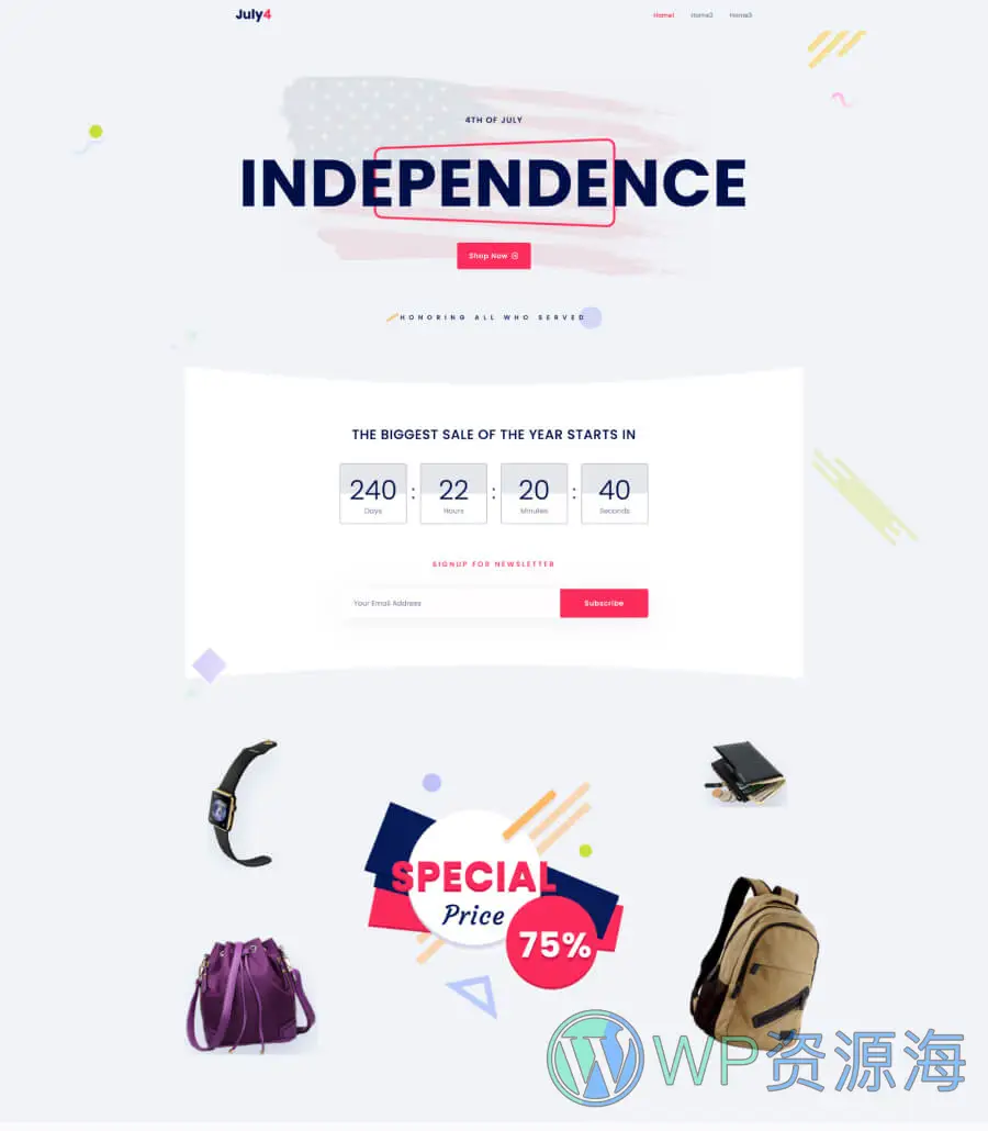 July4 Landing Page Without Contact For Gutenberg