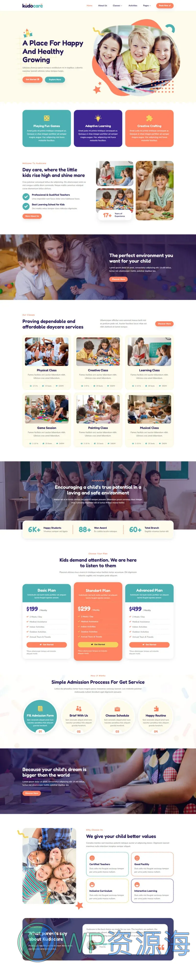 幼儿园与日托服务Elementor网站模板_一键导入快速建站插图1-WP资源海 学校 Elementor 模板首页预览