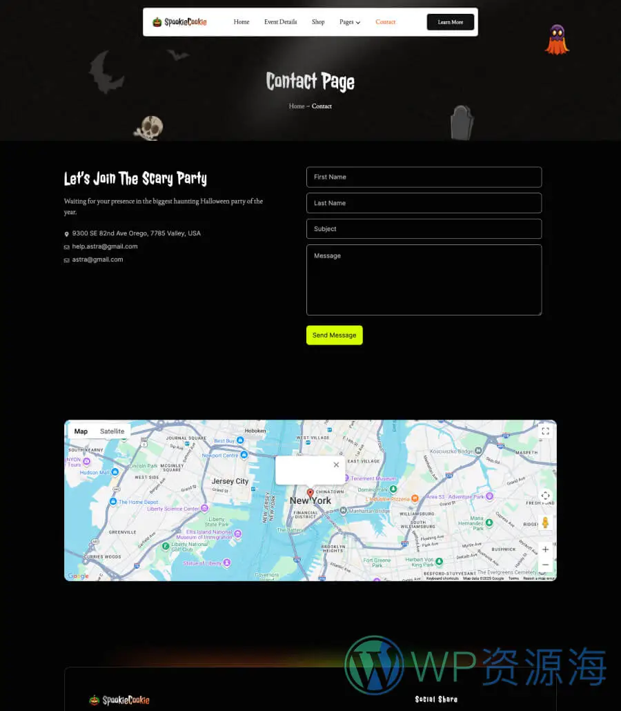SpookieCookie Contact Page For Gutenberg