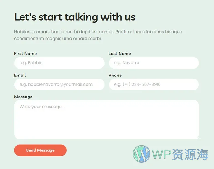 营养健康教练Elementor网站模板_一键导入快速建站插图6-WP资源海 健康/医药 Elementor 模板联系表单预览