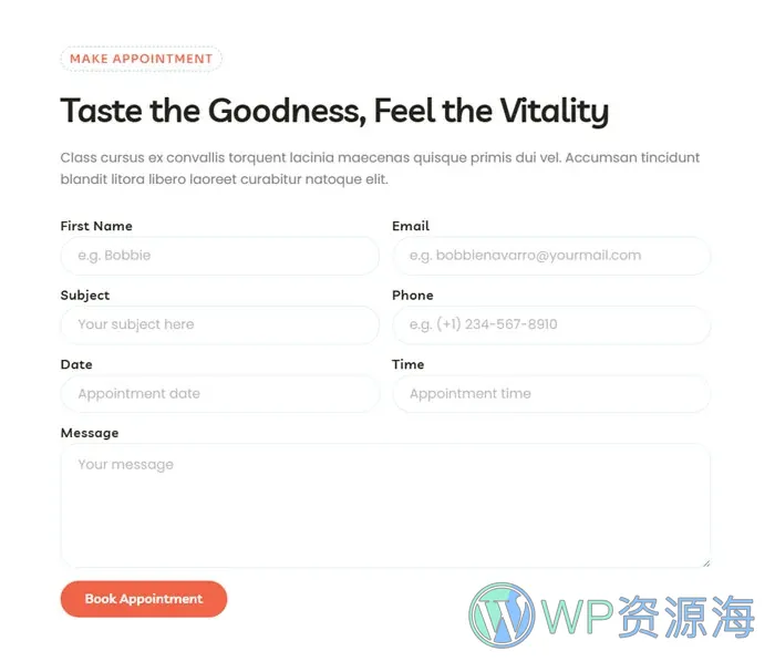 营养健康教练Elementor网站模板_一键导入快速建站插图7-WP资源海 健康/医药 Elementor 模板预约表单预览