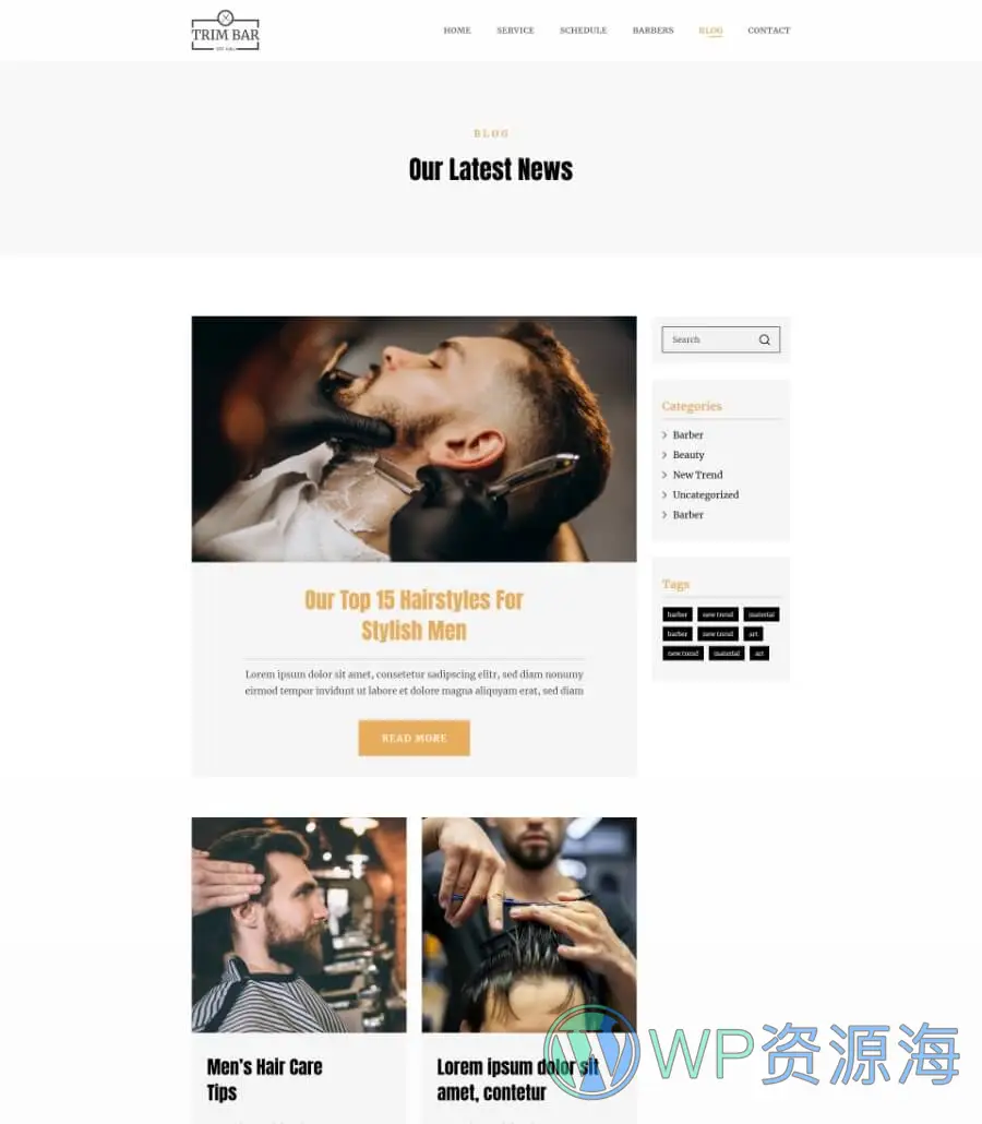 理发店Elementor网站模板_一键导入快速建站插图3-WP资源海 Trim Bar Blog Page