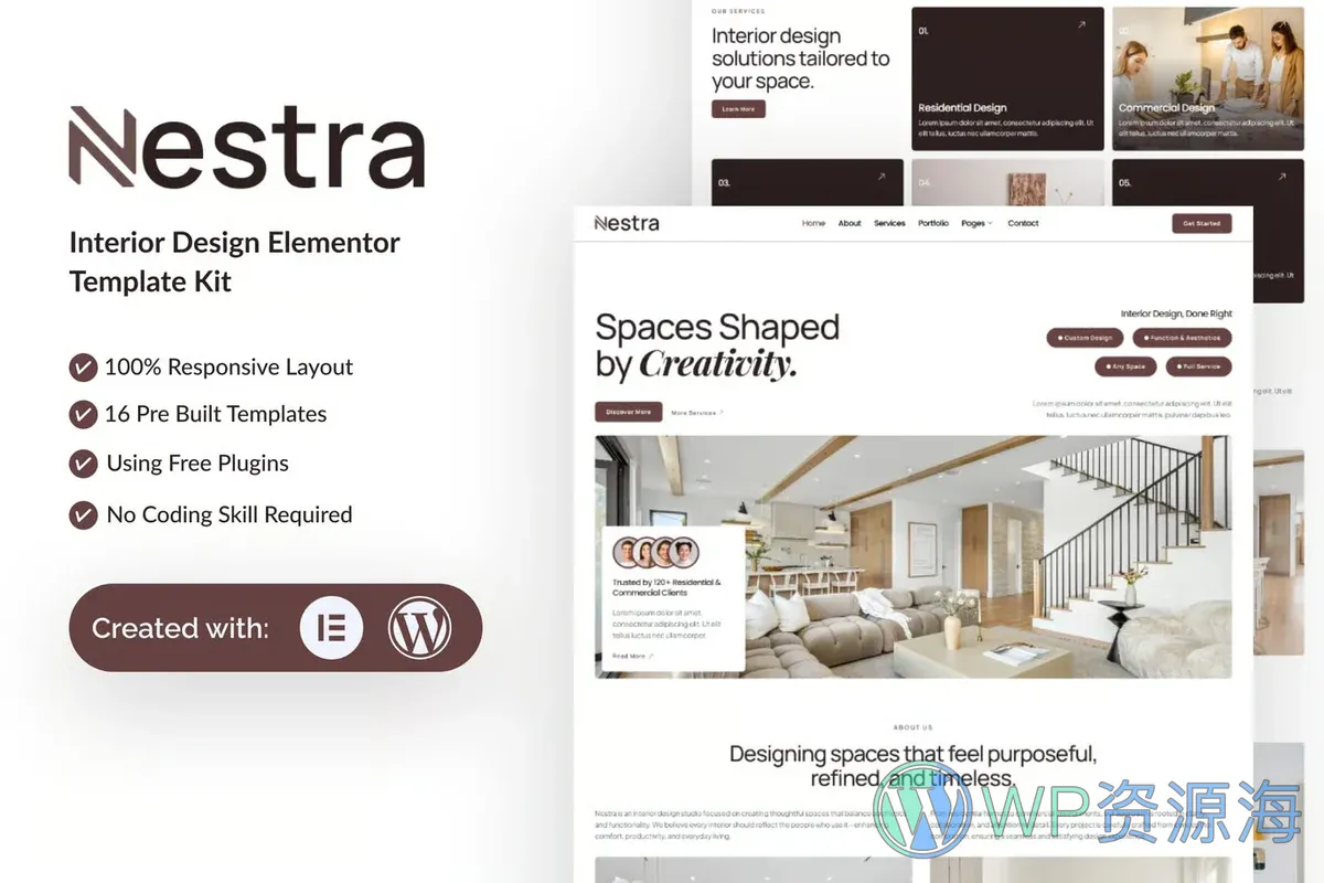 室内设计Elementor网站模板_一键导入快速建站插图-WP资源海 艺术/设计 Elementor 网站模板封面