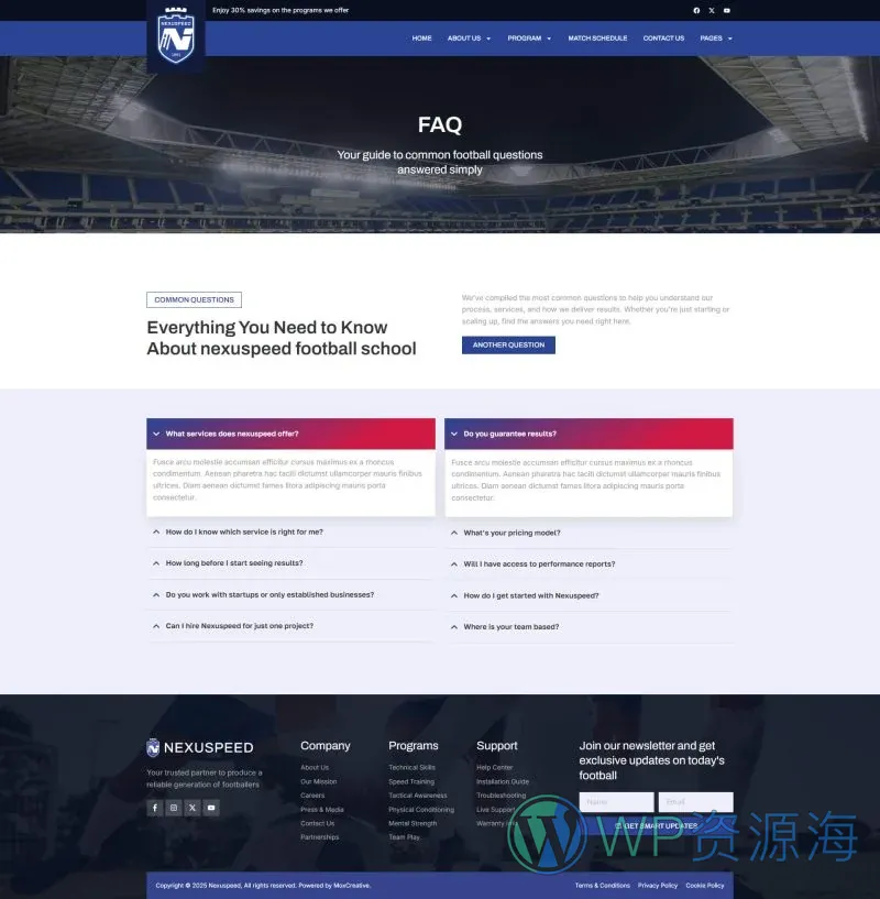 足球俱乐部与体育学院Elementor网站模板_一键导入快速建站插图7-WP资源海 运动/健身 Elementor 模板常见问题预览