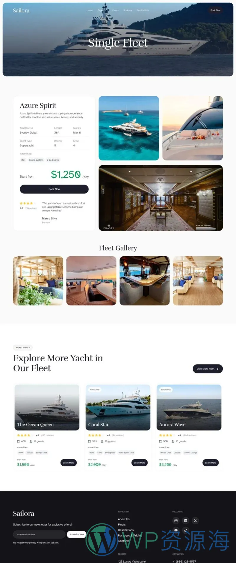 户外/旅行 Elementor 模板船队详情预览