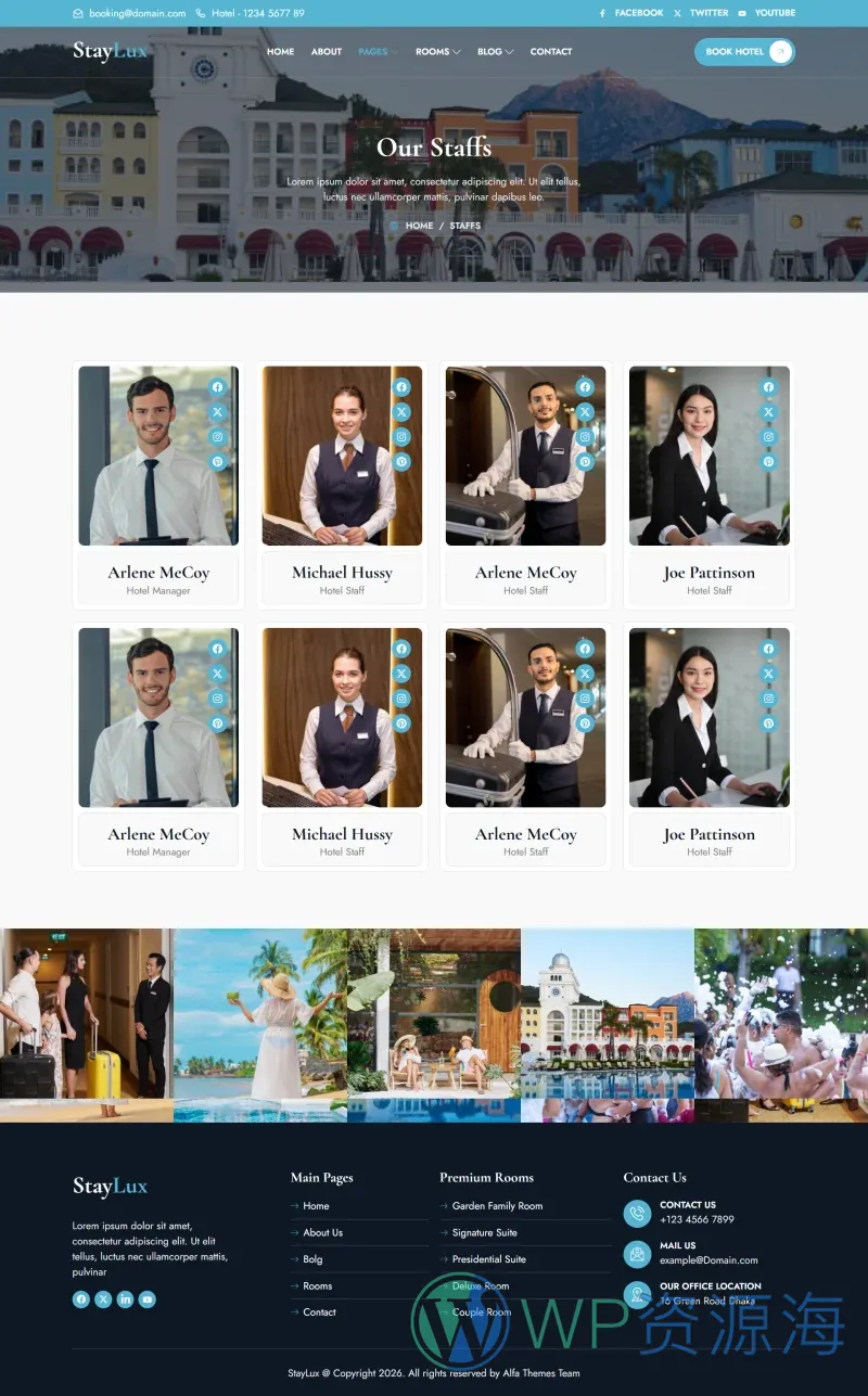 旅馆/酒店 Elementor 模板员工团队预览