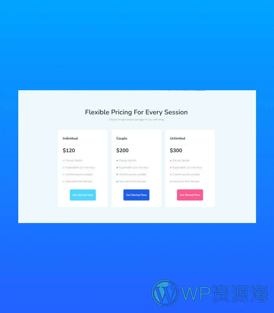 Holistic Wellness Pricing Section For Gutenberg