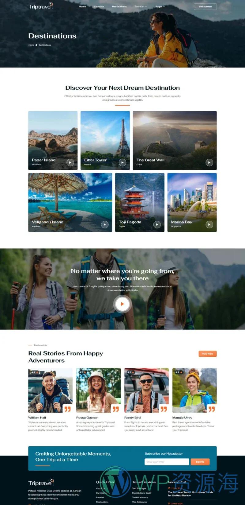 旅游线路旅行社Elementor网站模板_一键导入快速建站插图3-WP资源海 户外/旅行 Elementor 模板目的地列表预览