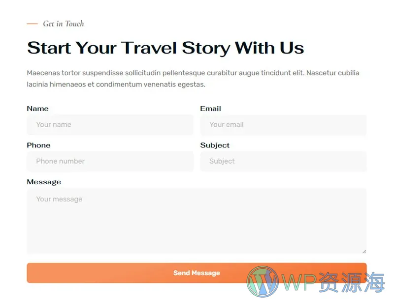 旅游线路旅行社Elementor网站模板_一键导入快速建站插图6-WP资源海 户外/旅行 Elementor 模板联系表单预览