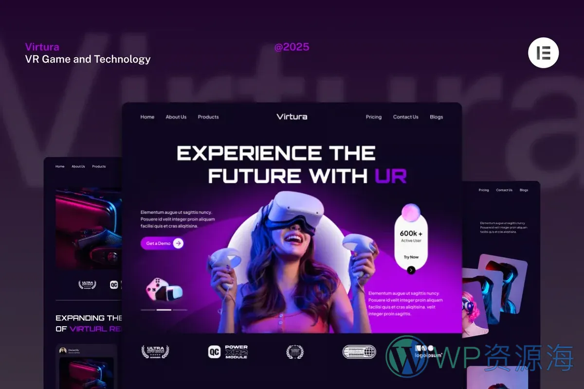 VR游戏与科技Elementor网站模板_一键导入快速建站插图-WP资源海 游戏/电竞 Elementor 网站模板封面