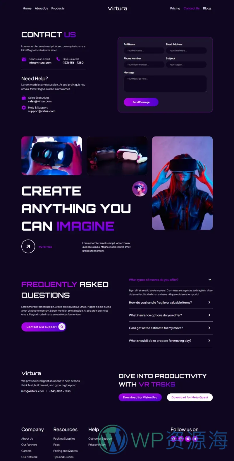 VR游戏与科技Elementor网站模板_一键导入快速建站插图3-WP资源海 游戏/电竞 Elementor 模板联系页面预览