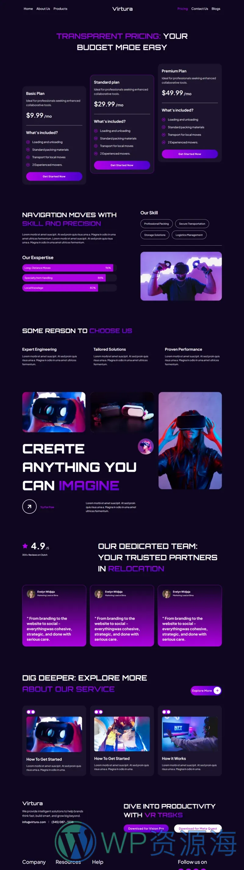 VR游戏与科技Elementor网站模板_一键导入快速建站插图4-WP资源海 游戏/电竞 Elementor 模板价格页面预览