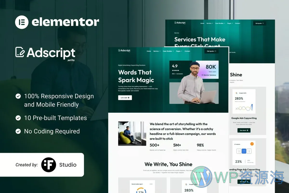 数字文案与广告Elementor网站模板_一键导入快速建站插图-WP资源海 广告/营销 Elementor 网站模板封面
