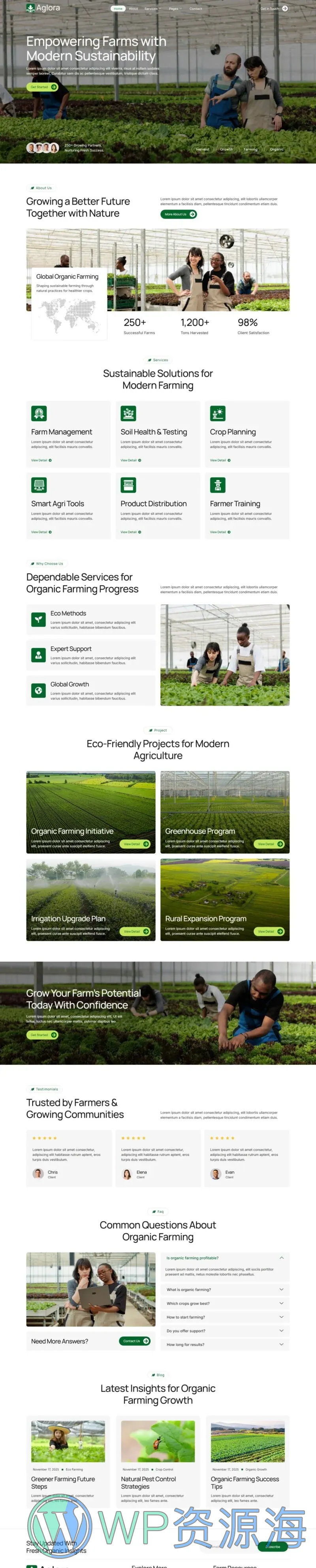 农业与有机农场Elementor网站模板_一键导入快速建站插图1-WP资源海 农业 Elementor 模板首页预览