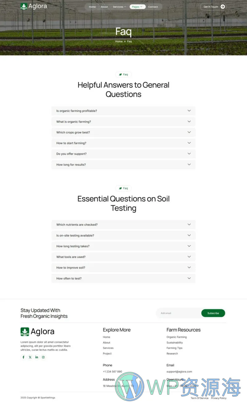 农业与有机农场Elementor网站模板_一键导入快速建站插图5-WP资源海 农业 Elementor 模板常见问题预览