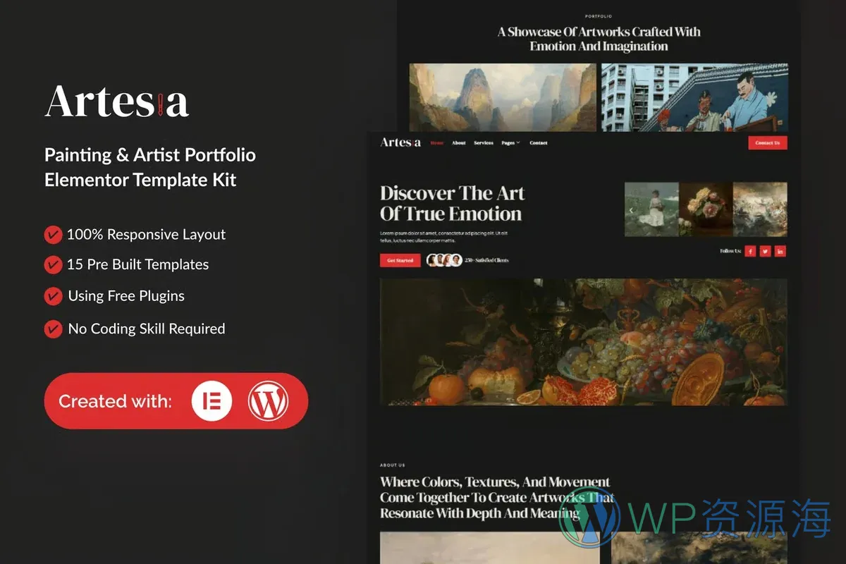 绘画与艺术家Elementor网站模板_一键导入快速建站插图-WP资源海 艺术/设计 Elementor 网站模板封面