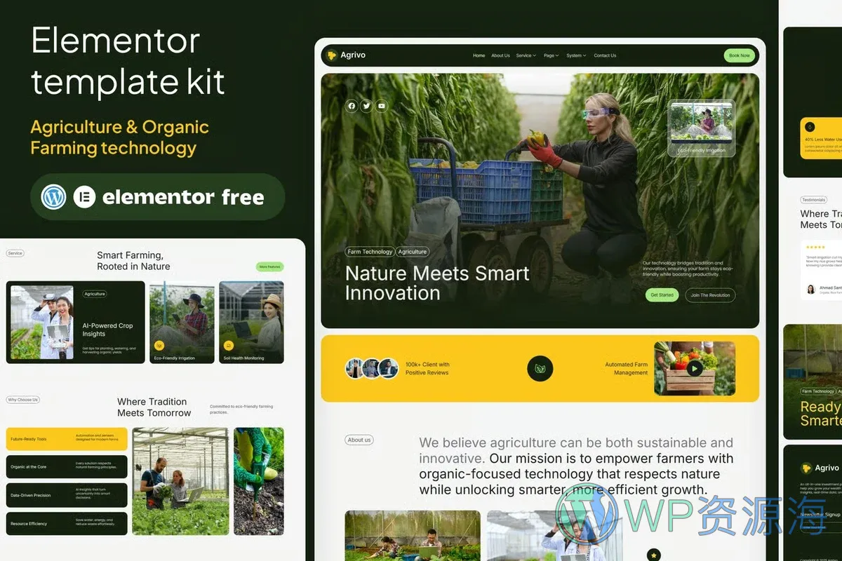 农业科技与有机种植Elementor网站模板_一键导入快速建站插图-WP资源海 农业 Elementor 网站模板封面