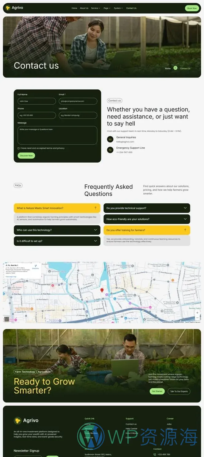 农业 Elementor 模板联系页面预览