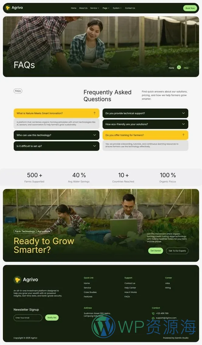 农业 Elementor 模板常见问题预览