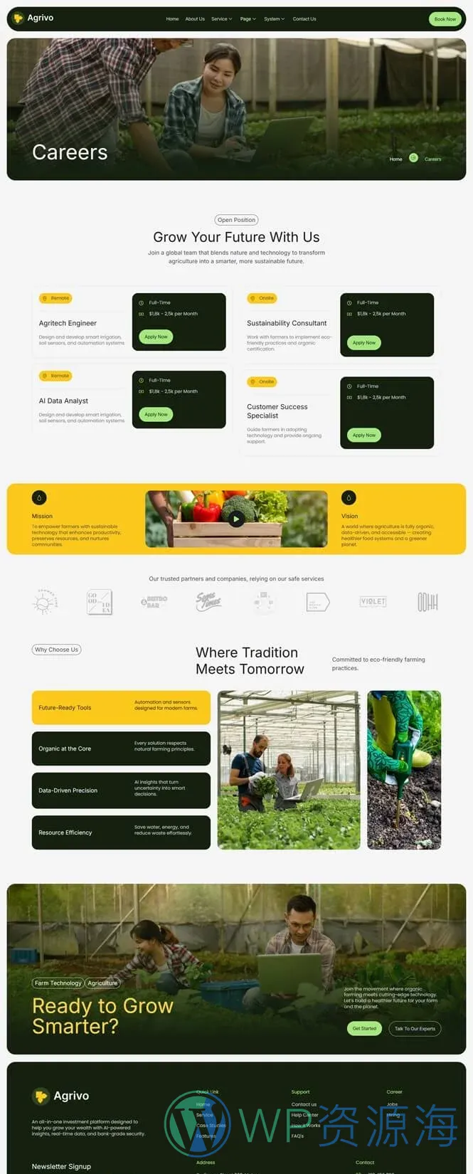 农业 Elementor 模板招聘页面预览