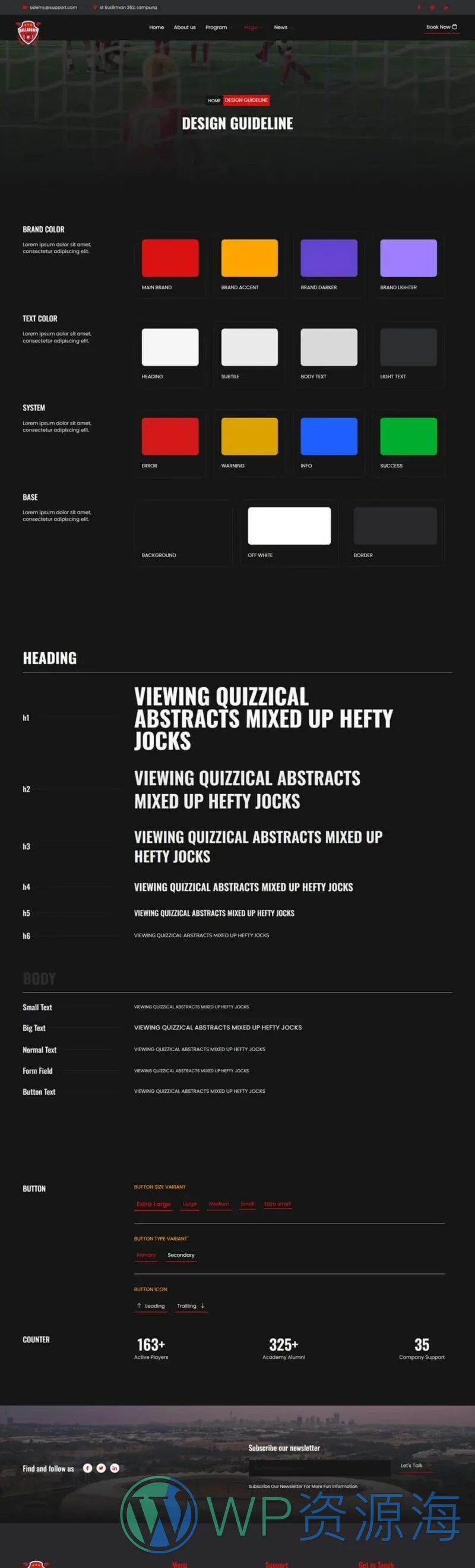 足球队与体育俱乐部Elementor网站模板_一键导入快速建站插图3-WP资源海 运动/健身 Elementor 模板设计指南预览