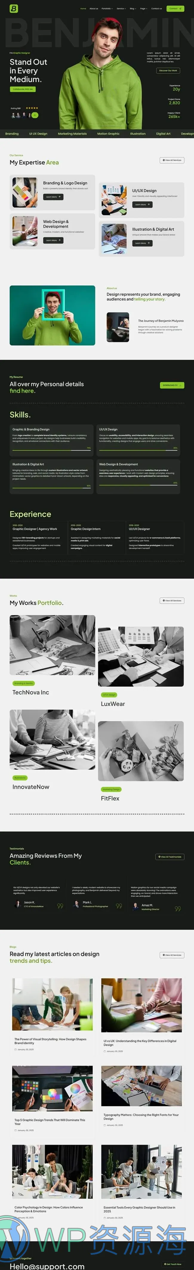 个人 Elementor 模板首页预览