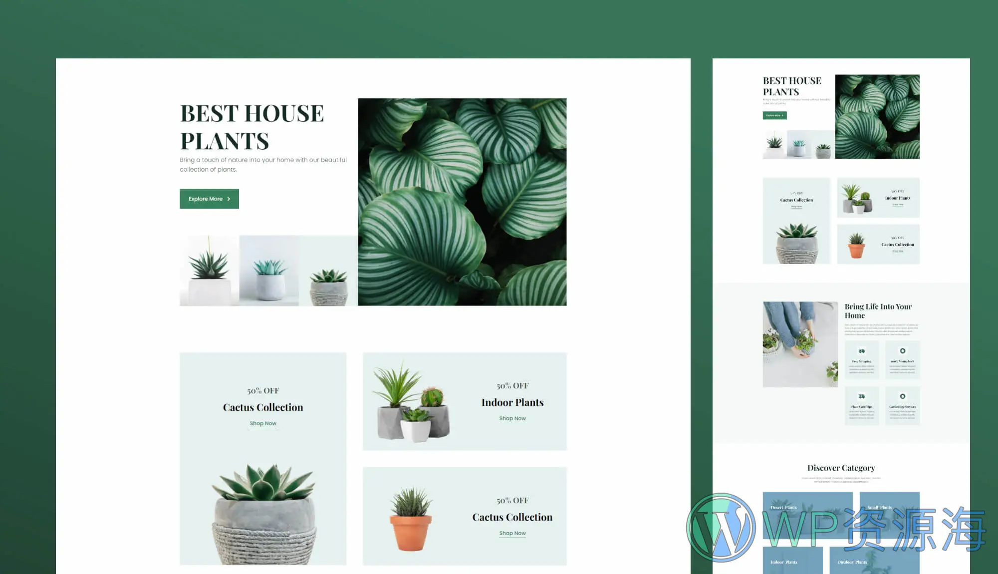 植物商店Gutenberg网站模板_一键导入快速建站插图-WP资源海 植物商店Gutenberg网站模板_一键导入快速建站