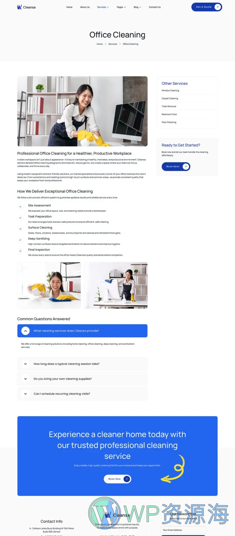 清洁保洁服务Elementor网站模板_一键导入快速建站插图7-WP资源海 保洁 Elementor 模板服务详情预览
