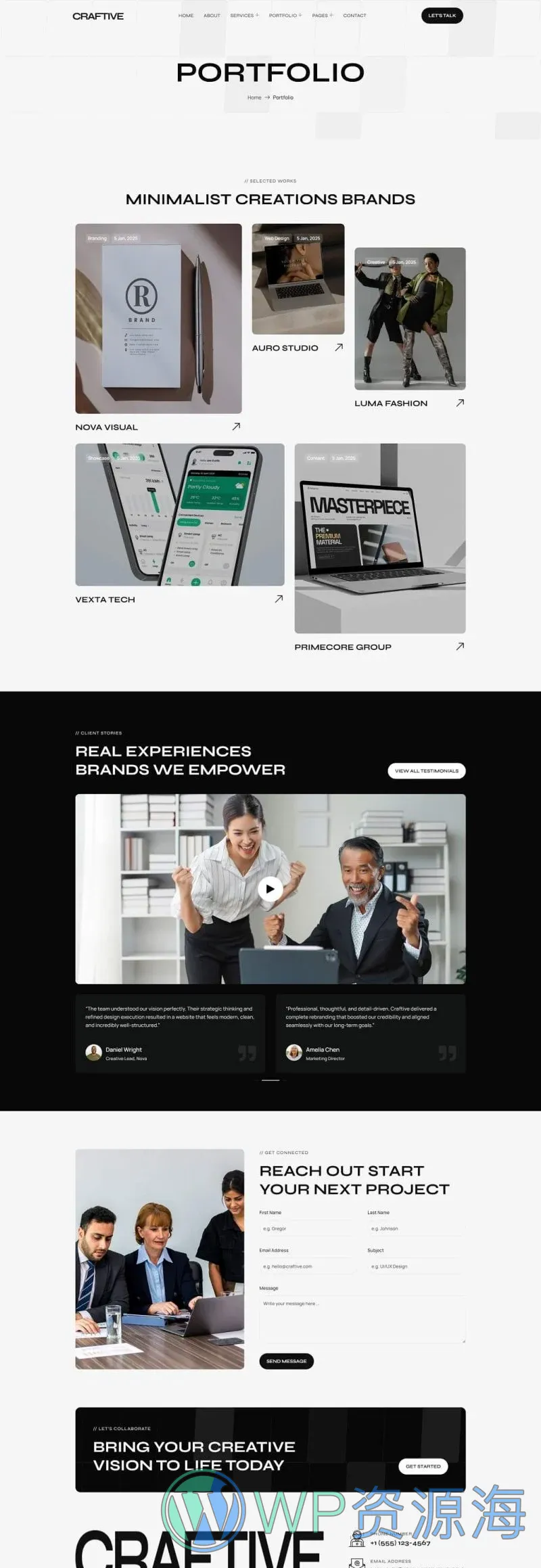 极简创意设计机构Elementor网站模板_一键导入快速建站插图4-WP资源海 艺术/设计 Elementor 模板案例页面预览