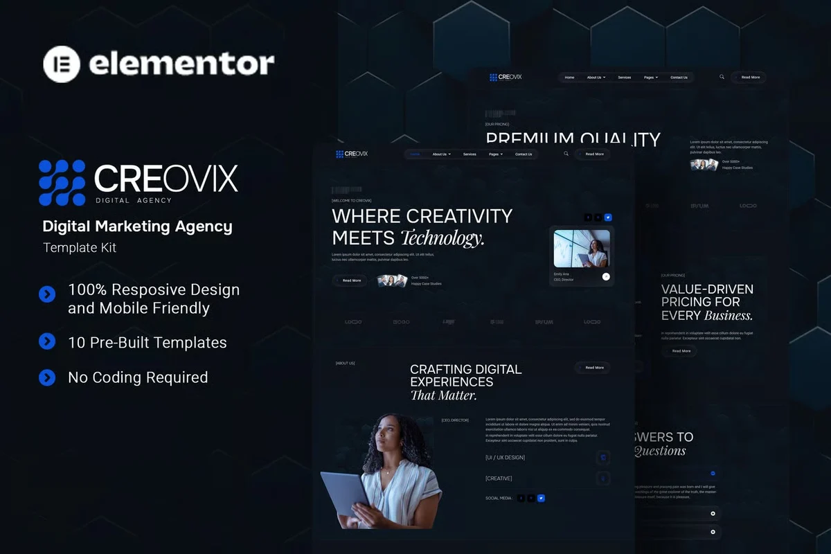 数字营销创意机构Elementor网站模板_一键导入快速建站