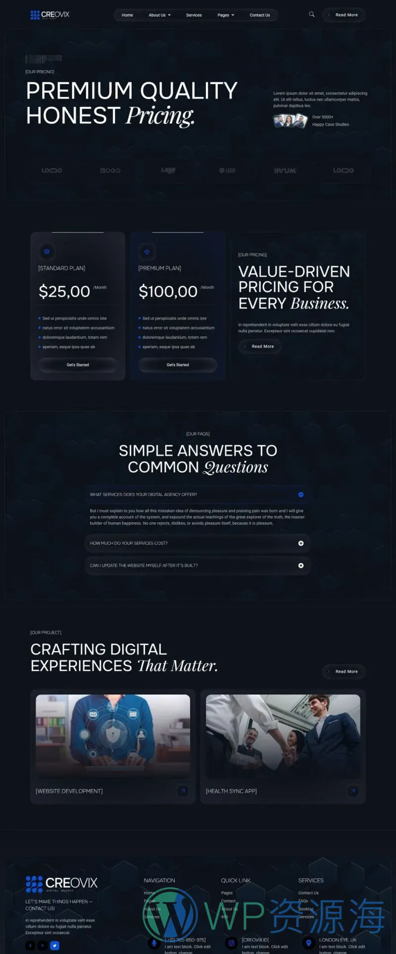 数字营销创意机构Elementor网站模板_一键导入快速建站插图5-WP资源海 广告/营销 Elementor 模板价格页面预览