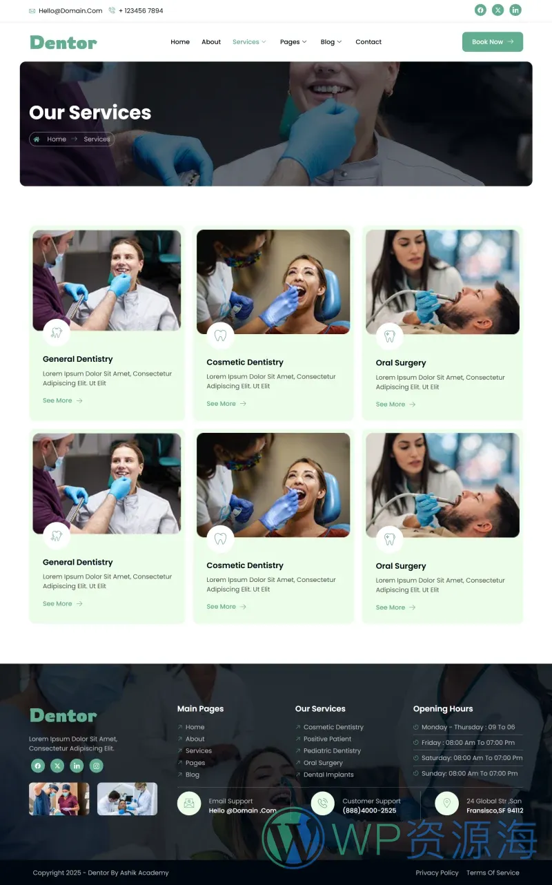 牙医与牙科护理Elementor网站模板_一键导入快速建站插图4-WP资源海 健康/医药 Elementor 模板服务页面预览