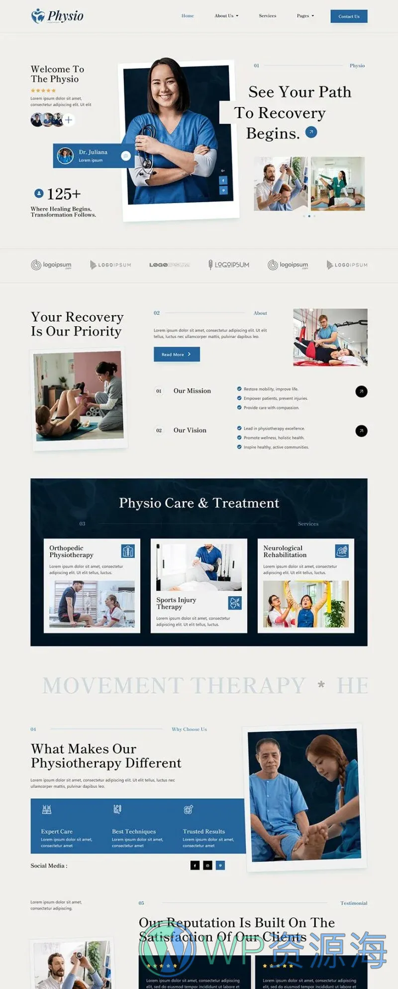 物理治疗与脊椎护理预约Elementor网站模板_一键导入快速建站插图1-WP资源海 健康/医药 Elementor 模板首页预览