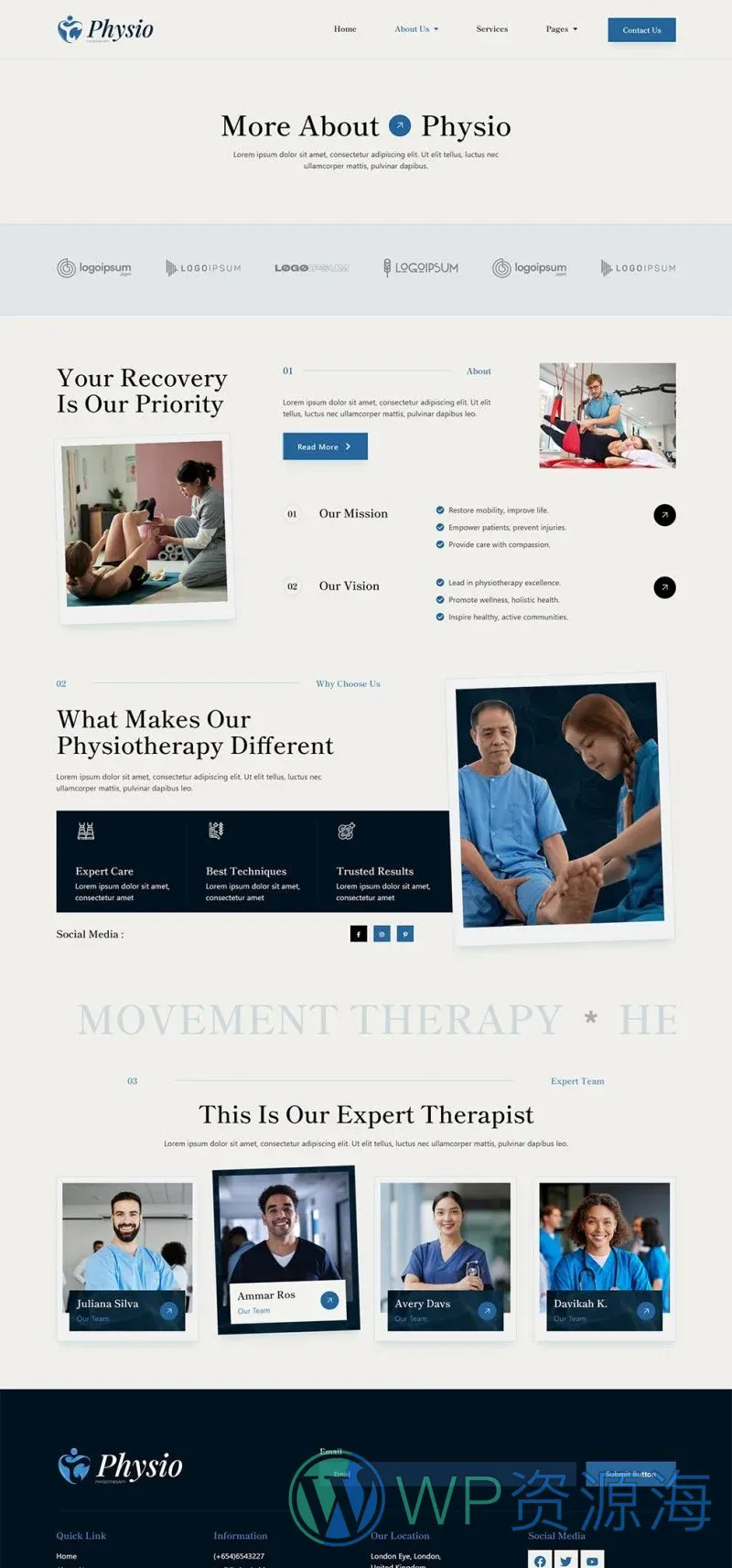 物理治疗与脊椎护理预约Elementor网站模板_一键导入快速建站插图2-WP资源海 健康/医药 Elementor 模板关于我们预览