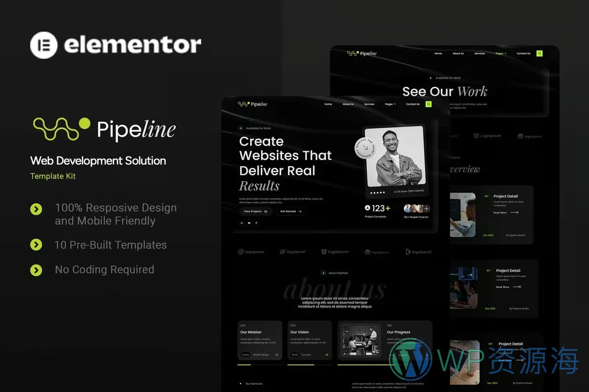网站开发解决方案Elementor网站模板_一键导入快速建站插图-WP资源海 软件/开发 Elementor 网站模板封面